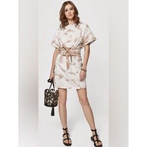 Rebecca Minkoff Marta Belted T-Shirt Dress Cream & Brown Tie-Dye Sz XL Boho Chic